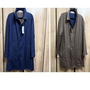 NWT Burberry London Navy Brown Reversible Trench Overcoat Mens Small R